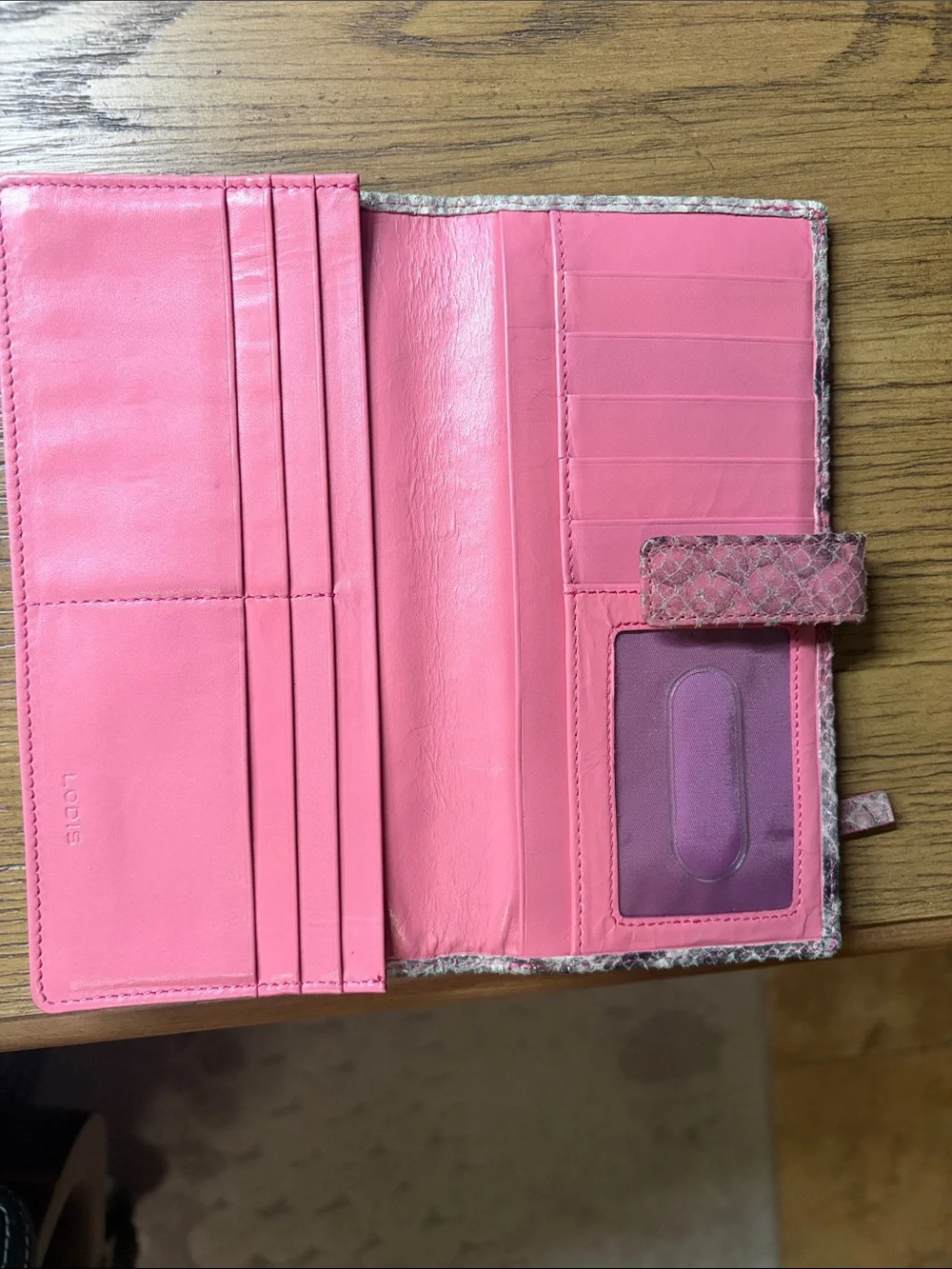 Lodis Pink & Gray Leather Snake-Print Wallet